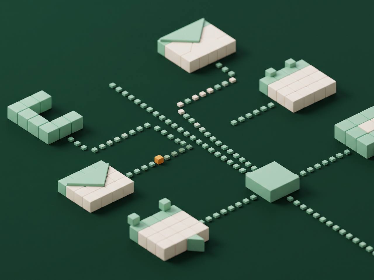 Pixel-block nodes connected into a central hub